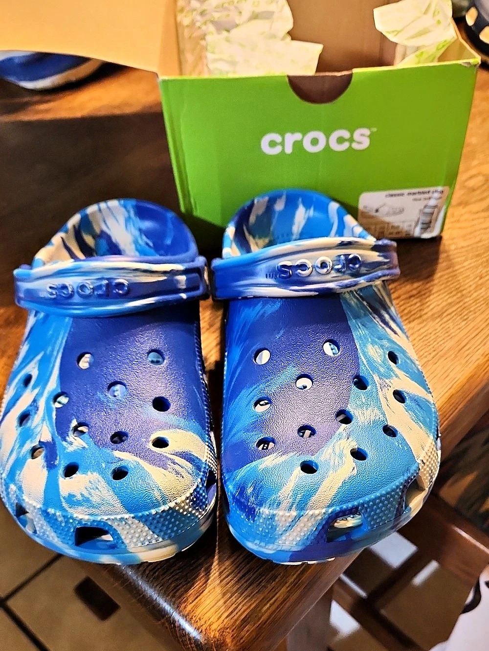 Crocs Classic Marbled Clog Blue & White US M8 W10 NWT